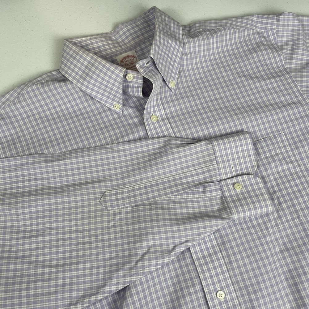 Brooks‎ Brothers Madison Shirt Men's Size 16.5 Purple Non Iron Cotton Career